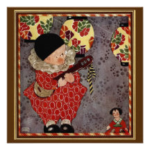 Vintage Child Harlequin Playing Music on a Banjo Custom Invitation