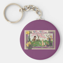 Vintage Child on an Easter Egg Hunt with Animals Keychain