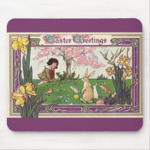 Vintage Child on an Easter Egg Hunt with Animals Mousepad