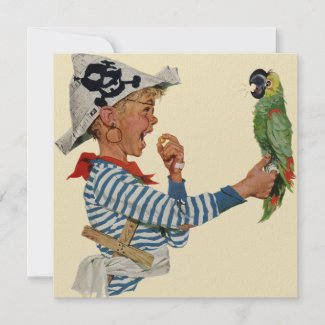 Vintage Child Playing Pirate with His Parrot Custom Invitation