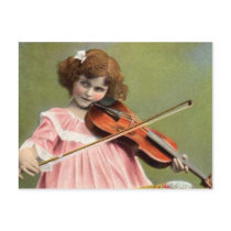 Vintage Child Playing Violin Music Postcard