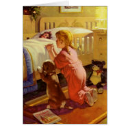 Vintage Child Praying with Dog; Bedtime Prayers card