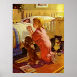 Vintage Child Praying with Dog; Bedtime Prayers Poster