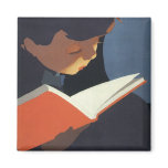 Vintage Child Reading a Book, Back to School Time! Fridge Magnets