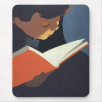 Vintage Child Reading a Book, Back to School Time! Mouse Pads