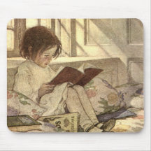 Vintage Child Reading a Book, Jessie Willcox Smith Mouse Pads