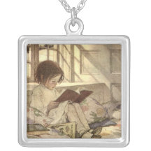Vintage Child Reading a Book, Jessie Willcox Smith Personalized Necklace