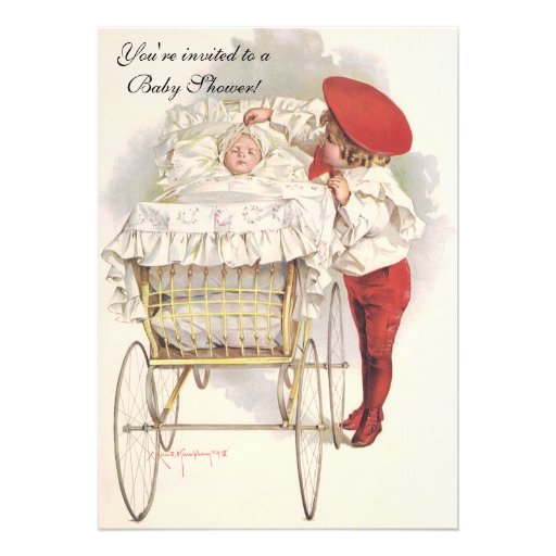 Vintage Children and Babies, Victorian Baby Shower Custom Announcements