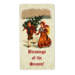Vintage Children and Tree Season's Blessings CH12 Shipping Labels