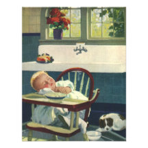 Vintage Children, Baby Sleeping Highchair Kitchen Custom Invite