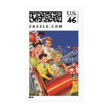 Vintage Children Balloons Dog Roller Coaster Ride Stamp