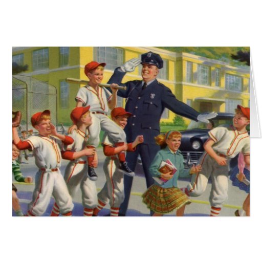 Vintage Children, Baseball Players Crossing Guard Greeting Cards