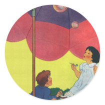 Vintage Children Blowing Bubbles in Summertime Sticker