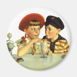 Vintage Children, Boy and Girl Sharing a Shake Fridge Magnet