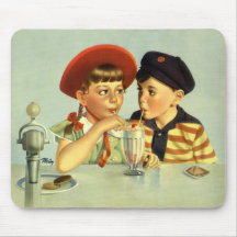 Vintage Children, Boy and Girl Sharing a Shake Mousepad