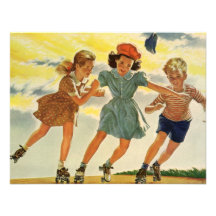 Vintage Children, Boys Girls Fun Roller Skating Personalized Invite
