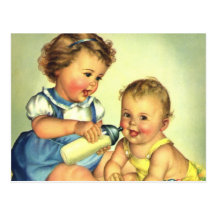Vintage Children, Cute Happy Toddlers Smile Bottle Post Cards