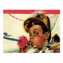Vintage Children, Girl Noise Maker, Birthday Party Post Cards