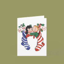 Vintage Children Hanging in Christmas Stockings cards