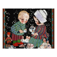 Vintage Children Having a Tea Party with Dolls Custom Announcements