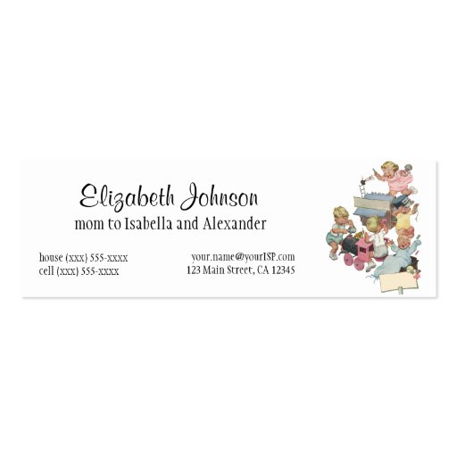 Vintage Children Having Fun Playing w Toy Trains Business Card Template (front side)