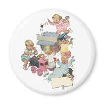 Vintage Children Having Fun Playing w Toy Trains Magnets