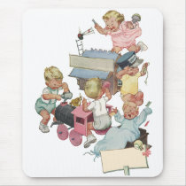 Vintage Children Having Fun Playing w Toy Trains Use Pad