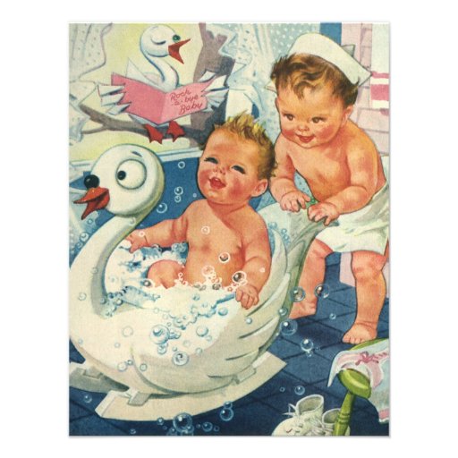 Vintage Children in Swan Tub, Child Birthday Party Custom Invite
