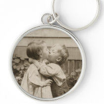 Vintage Children Kissing; Their First Kiss Keychains