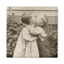 Vintage Children Kissing; Their First Kiss Fridge Magnet