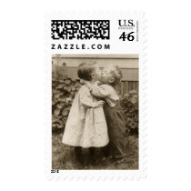 Vintage Children Kissing; Their First Kiss Postage Stamps