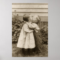 Vintage Children Kissing; Their First Kiss Print