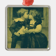Vintage Children, Love, Romance, an Innocent Kiss Christmas Tree Ornament