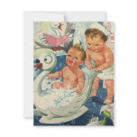 Vintage Children Playing in a Swan Bathtub Personalized Announcement