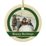 Vintage children playing in winter ornaments