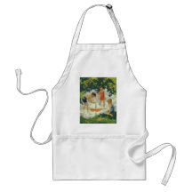 Vintage Children Playing Toy Sailboats Summer Pond Aprons