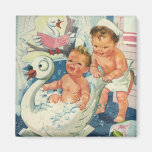 Vintage Children Playing w Bubbles in Swan Bathtub Fridge Magnets