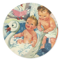 Vintage Children Playing w Bubbles in Swan Bathtub