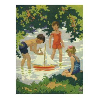 Vintage Children Playing with Sailboats print