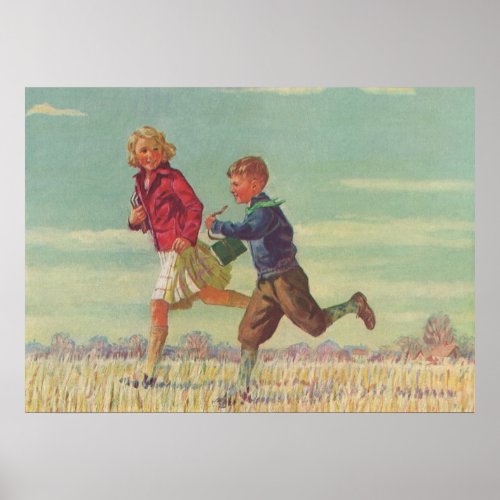 Vintage Children Running to School zazzle_print