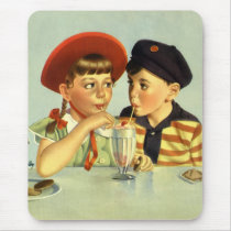 Vintage Children Sharing a Shake Mouse Pads