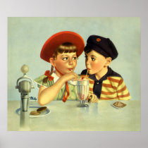 Vintage Children Sharing a Shake Posters