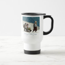 Vintage Children Sledding Mugs
