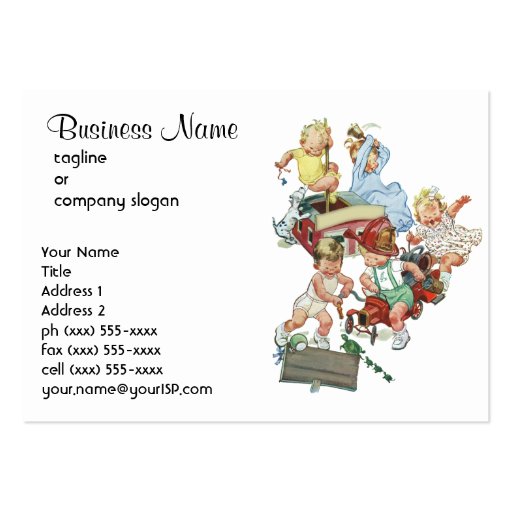 Vintage Children Toddlers Playing with Fire Trucks Business Card Templates