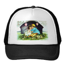 Vintage Children Under Umbrella Hearts Valentine Hat