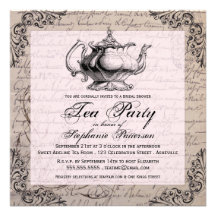 Vintage China Teapot Bridal Shower Tea Party Invite