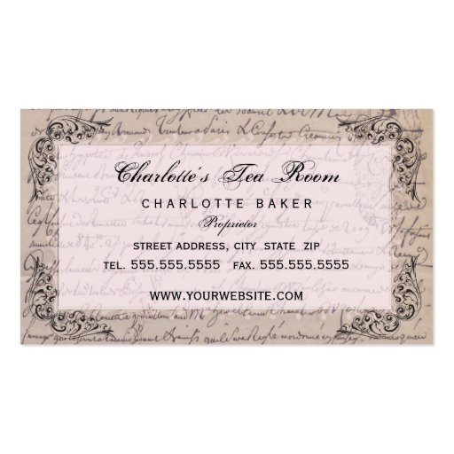 Vintage China Teapot Tea Room Business Card (back side)
