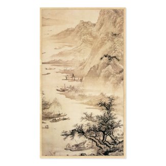 Vintage Chinese Sumi-e painting landscape scenery Business Card Template