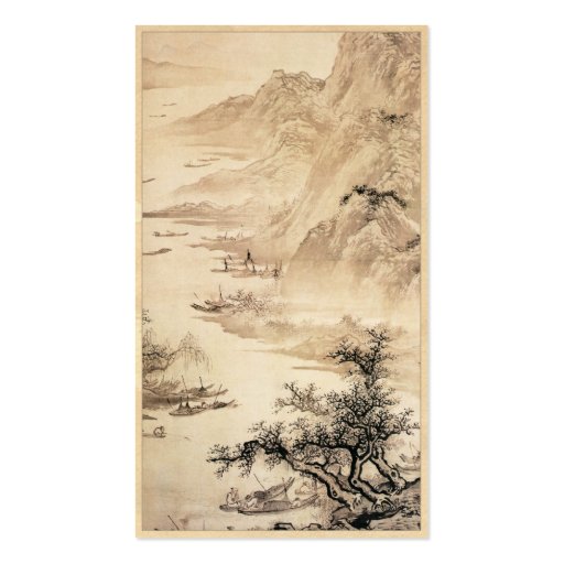 Vintage Chinese Sumi-e painting landscape scenery Business Card Template (front side)