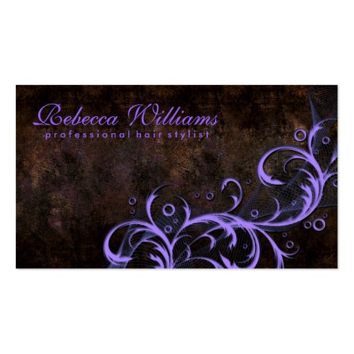 Vintage Chocolate And Purple Stylist Business Card (front side)